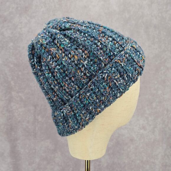 Blue Pink Crochet Knit Bucket Cap Hat Fun Vintage Y2K Funky Beanie - Picture 1 of 4